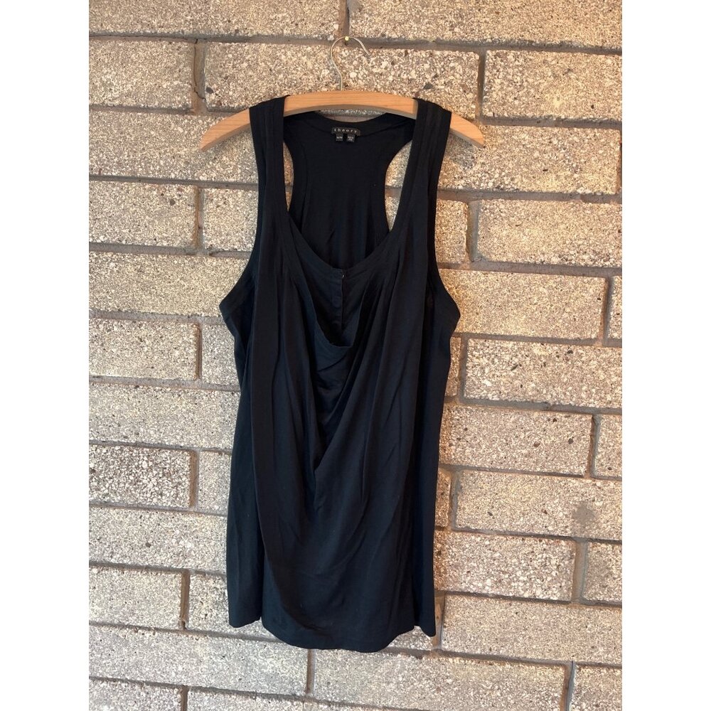 Theory Black Draped Racerback Tank Top M/M Sleeveless Made In Peru Elegant Women - Picture 2 of 7